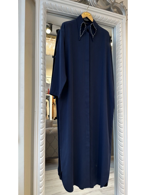 İNVEE 7057 Modal Kumaş Uzun Gömlek/Kap - Lacivert