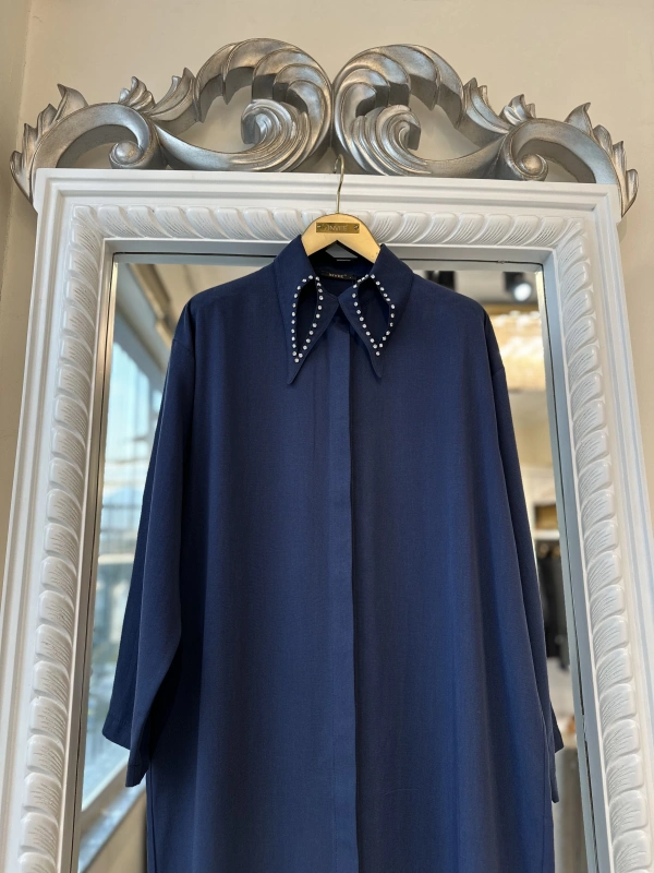 İNVEE 7057 Modal Kumaş Uzun Gömlek/Kap - Lacivert