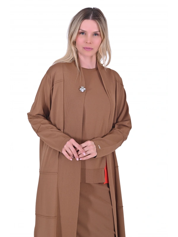İNVEE 6402 Broş Detaylı Triko Hırka - Kahverengi