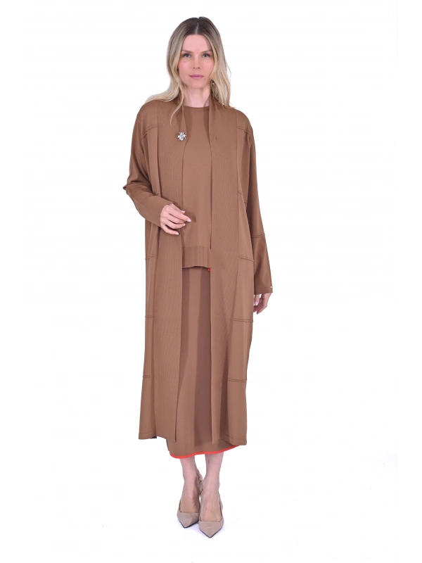 İNVEE 6402 Broş Detaylı Triko Hırka - Kahverengi