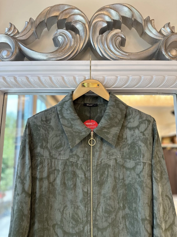 İNVEE Çiçek Desenli Lyocell Kap - Haki