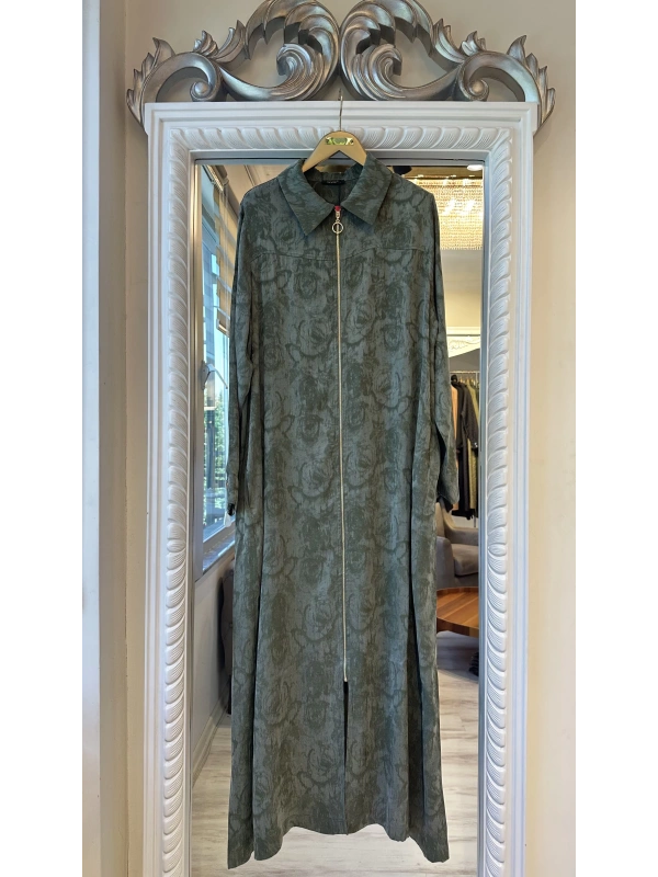 İNVEE Çiçek Desenli Lyocell Kap - Haki