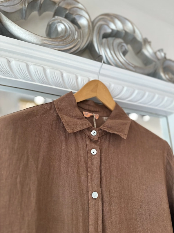 PURO LINO %100 Keten Elbise - Kahverengi