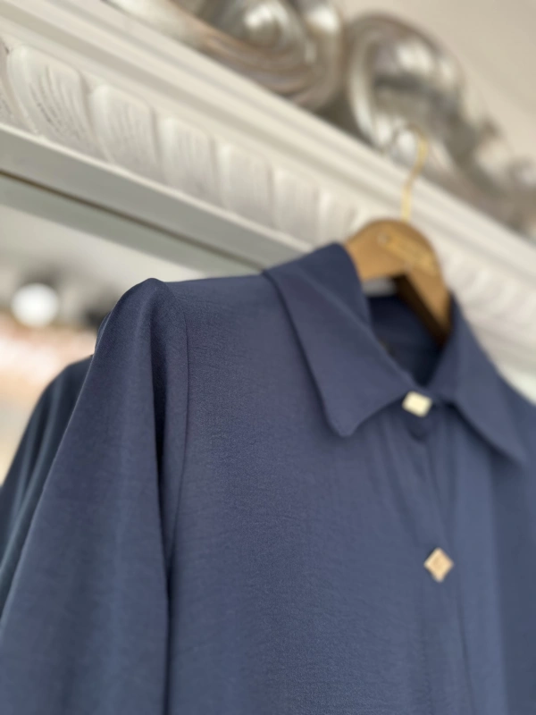 İNVEE İnce Krep Gömlek - Lacivert