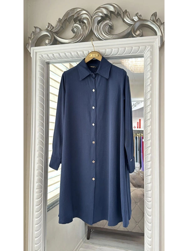 İNVEE İnce Krep Gömlek - Lacivert