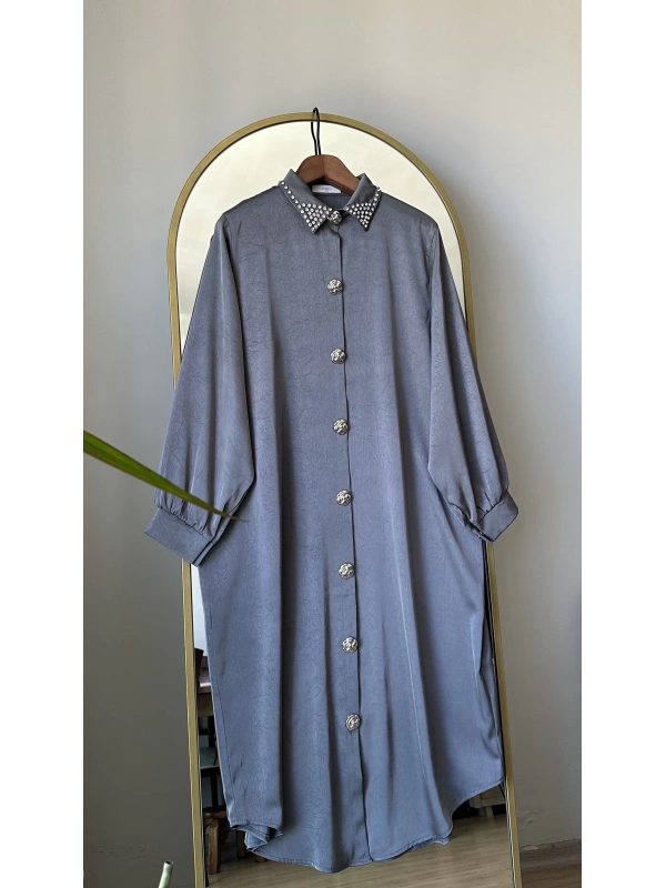 İTHAL Geniş Kalıp Uzun Gömlek/Kap - Gri
