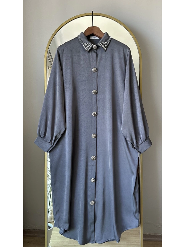 İTHAL Geniş Kalıp Uzun Gömlek/Kap - Gri