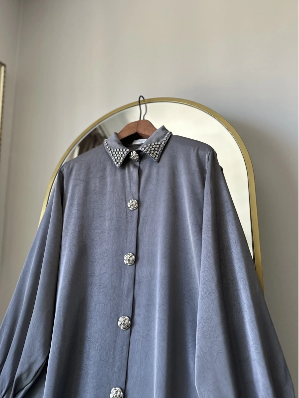 İTHAL Geniş Kalıp Uzun Gömlek/Kap - Gri