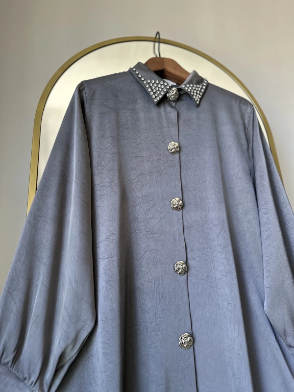 İTHAL Geniş Kalıp Uzun Gömlek/Kap - Gri