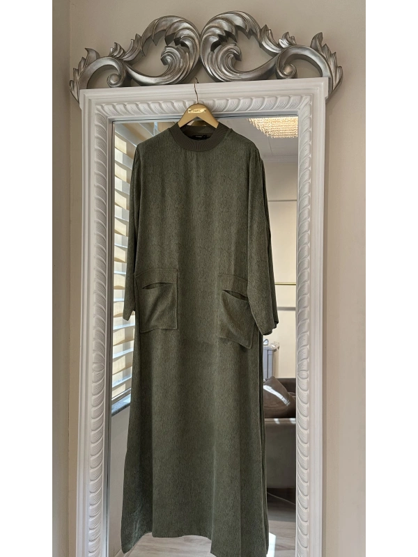 İNVEE 7136 Desenli Modal Elbise - Haki