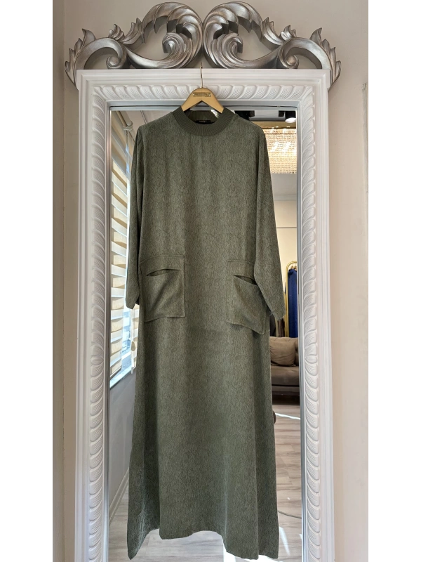 İNVEE 7136 Desenli Modal Elbise - Haki