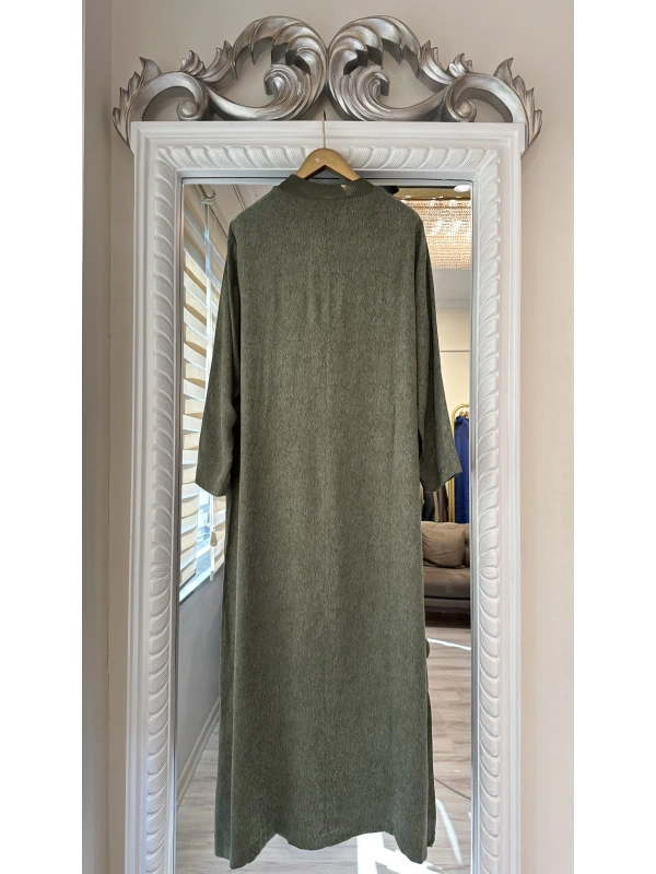 İNVEE 7136 Desenli Modal Elbise - Haki