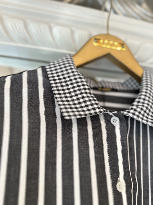 İNVEE Çizgili Pamuk Gömlek - Siyah