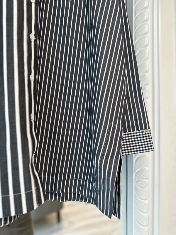 İNVEE Çizgili Pamuk Gömlek - Siyah