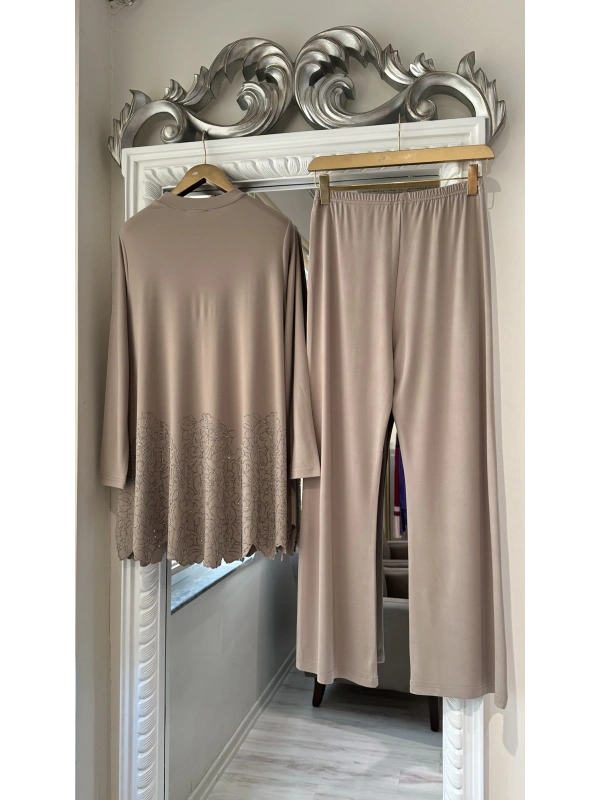 İNVEE Taş Baskılı Modal Takım - Bej