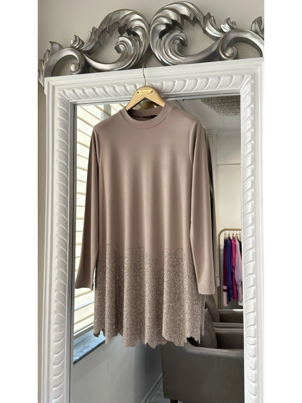 İNVEE Taş Baskılı Modal Takım - Bej