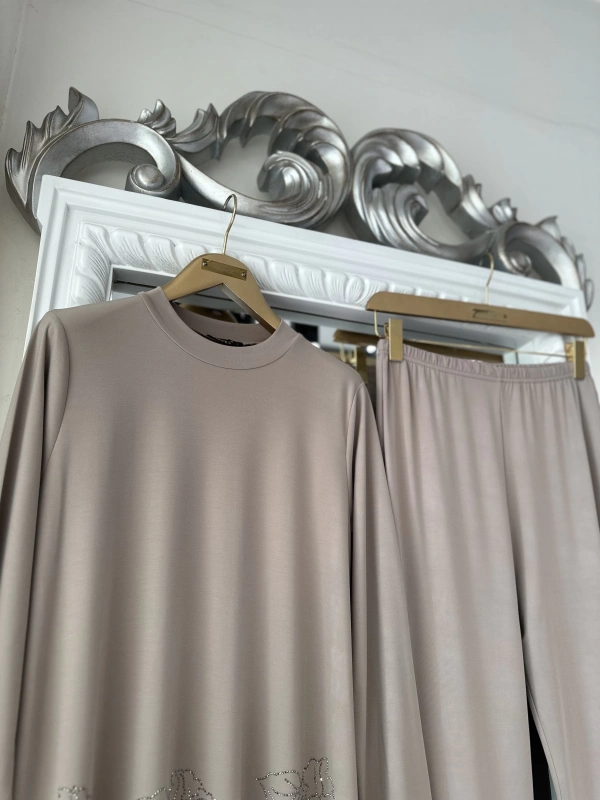 İNVEE Taş Baskılı Modal Takım - Bej