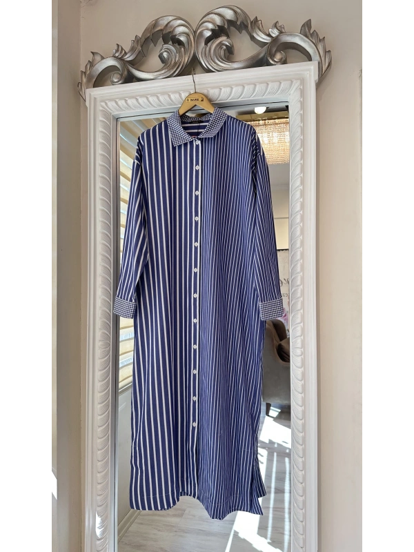 İNVEE Çizgili Uzun Gömlek - Lacivert