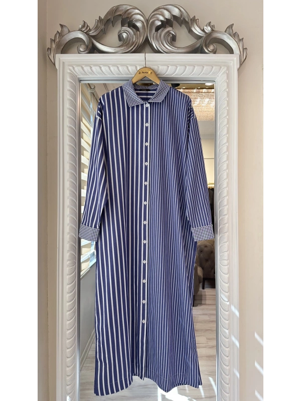 İNVEE Çizgili Uzun Gömlek - Lacivert