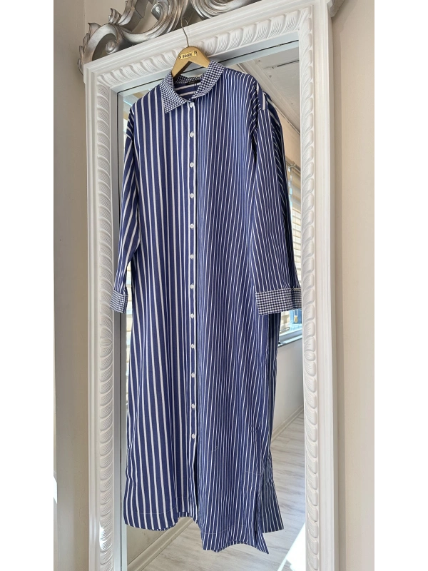 İNVEE Çizgili Uzun Gömlek - Lacivert