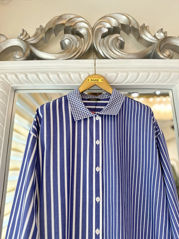 İNVEE Çizgili Uzun Gömlek - Lacivert