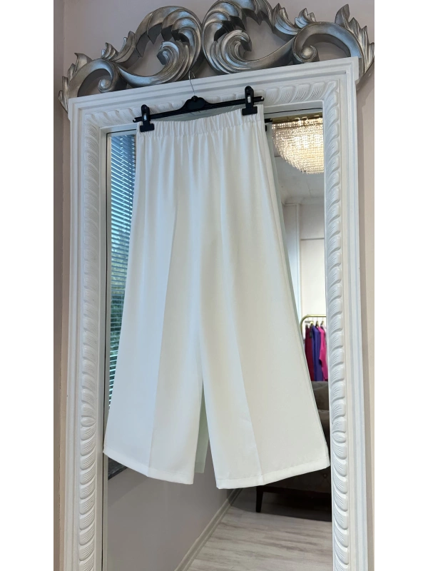 Sentez Arkası Lastikli Kumaş Pantolon - Beyaz