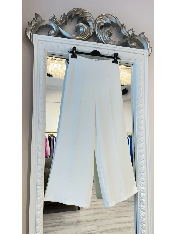 Sentez Arkası Lastikli Kumaş Pantolon - Beyaz