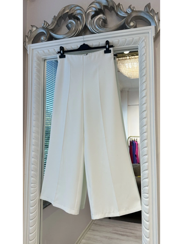 Sentez Arkası Lastikli Kumaş Pantolon - Beyaz