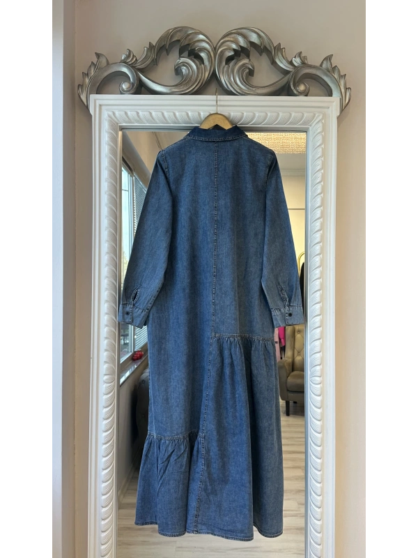 İNVEE 7162 İnce Denim Elbise - Mavi