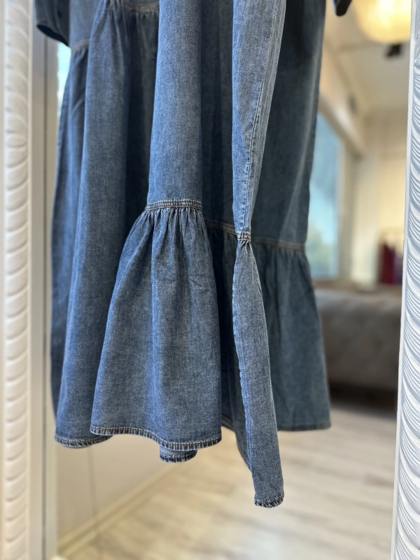 İNVEE 7162 İnce Denim Elbise - Mavi