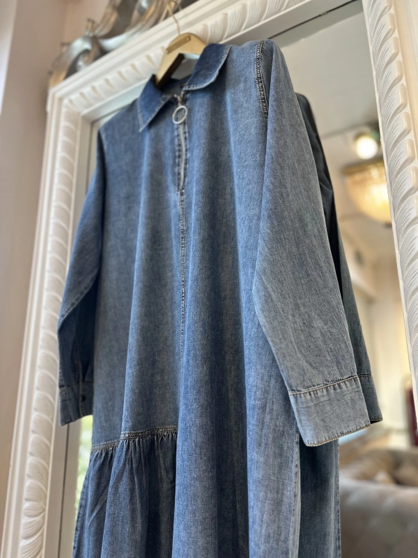 İNVEE 7162 İnce Denim Elbise - Mavi