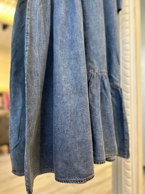 İNVEE 7162 İnce Denim Elbise - Mavi