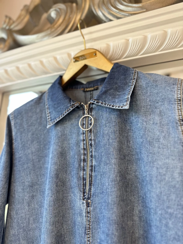 İNVEE 7162 İnce Denim Elbise - Mavi