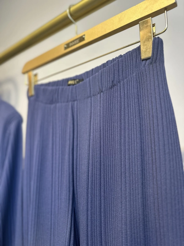 İNVEE Kalp Düğmeli Triko Takım - İndigo