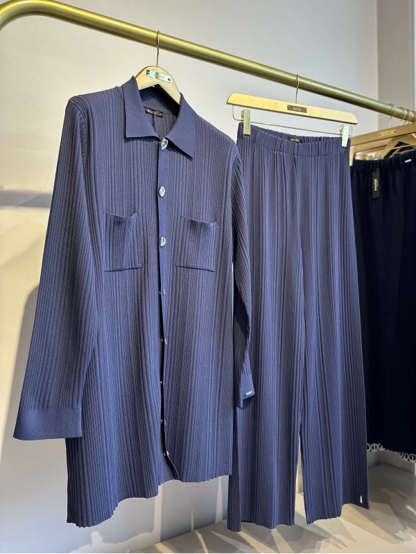 İNVEE Kalp Düğmeli Triko Takım - İndigo