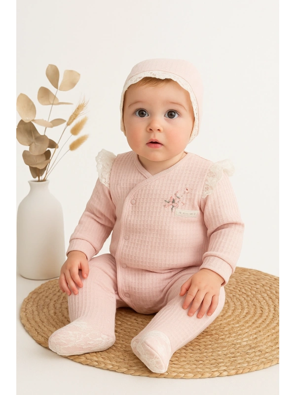 Dantel Detaylı Çiçek Nakışlı Tulum