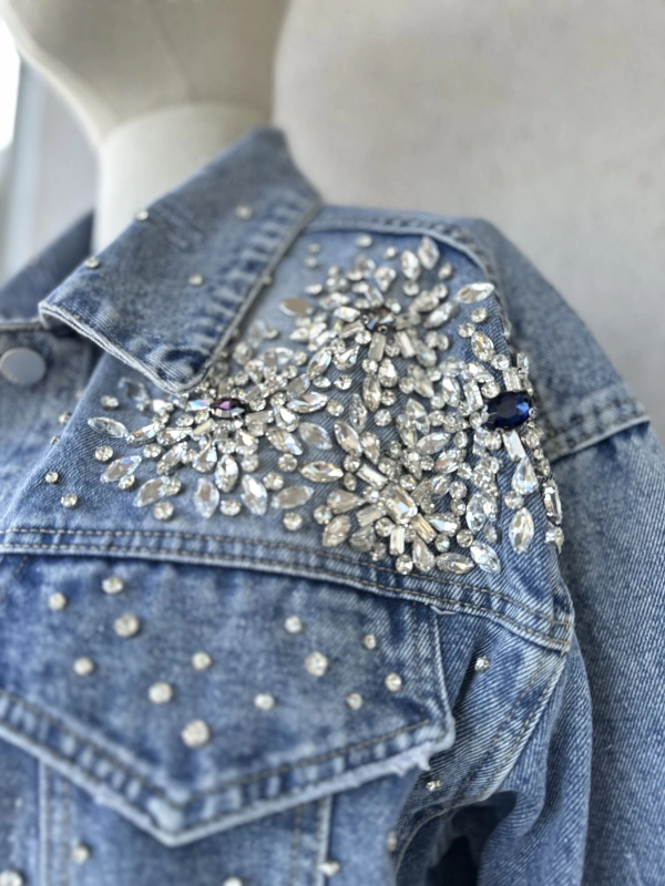 Taş İşlemeli Denim Ceket