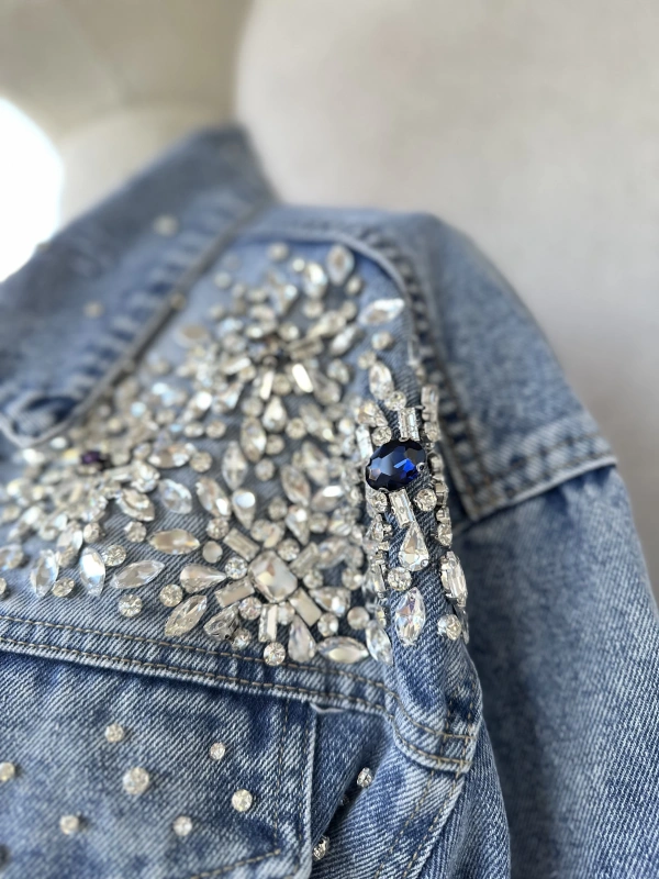 Taş İşlemeli Denim Ceket