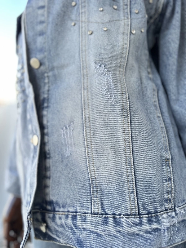 Taş İşlemeli Denim Ceket