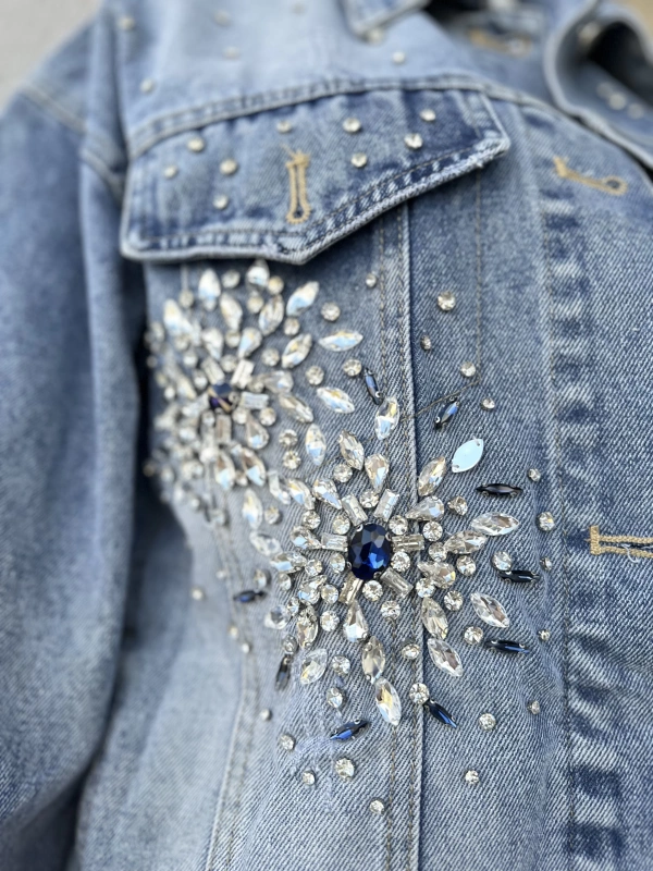 Taş İşlemeli Denim Ceket