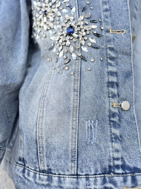 Taş İşlemeli Denim Ceket