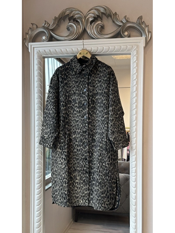 İNVEE Leopar Desenli Uzun Ceket