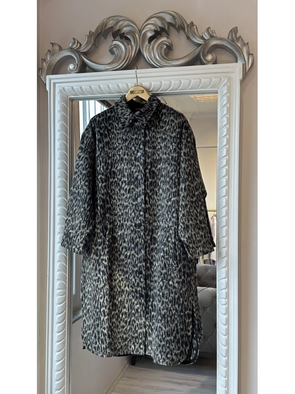 İNVEE Leopar Desenli Uzun Ceket