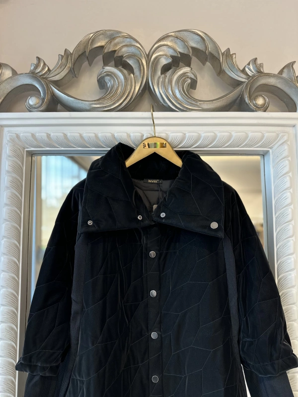 İNVEE Triko Detaylı İpek Deri Mont - Siyah