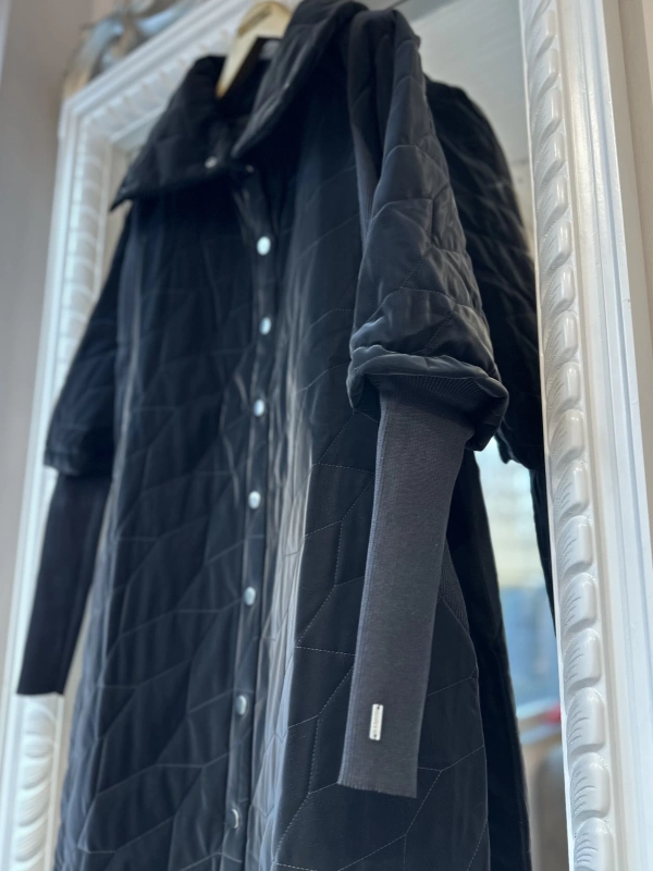 İNVEE Triko Detaylı İpek Deri Mont - Siyah