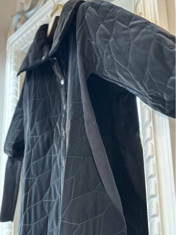 İNVEE Triko Detaylı İpek Deri Mont - Siyah