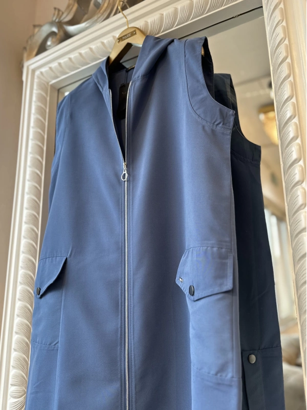 İNVEE Kapüşonlu Uzun Yelek - İndigo