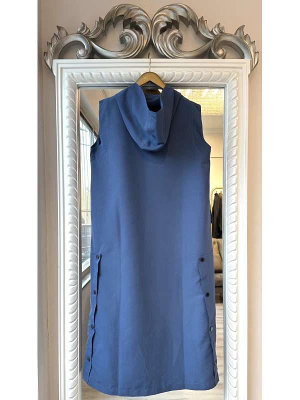 İNVEE Kapüşonlu Uzun Yelek - İndigo