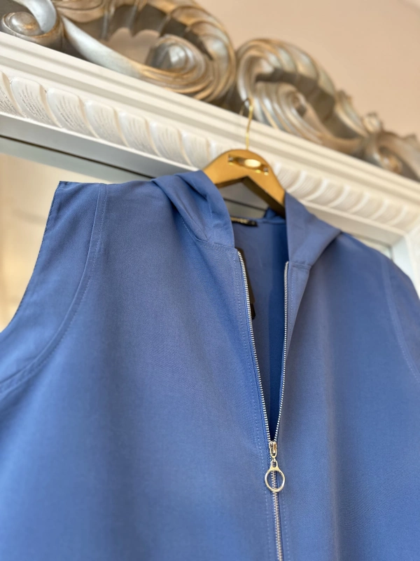 İNVEE Kapüşonlu Uzun Yelek - İndigo