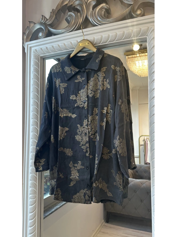 İNVEE Altın Floral Desenli Modal Gömlek